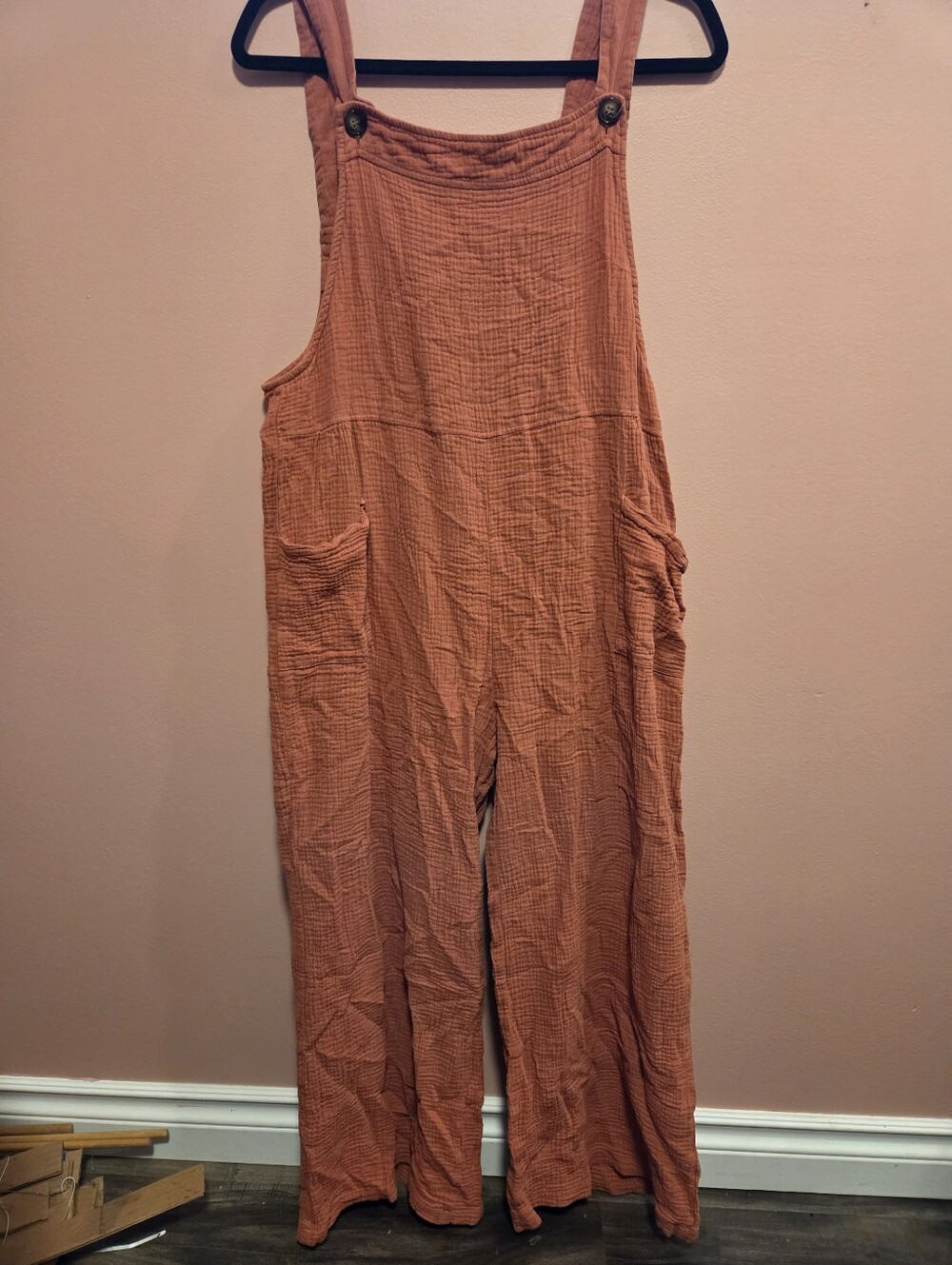 Women's Deep Pink Cotton Gauze Wide-Leg Overalls